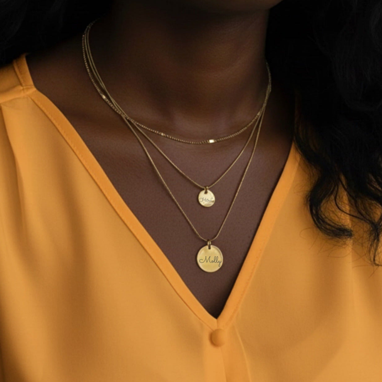 Personalised Triple Layered Necklace with Double Discs