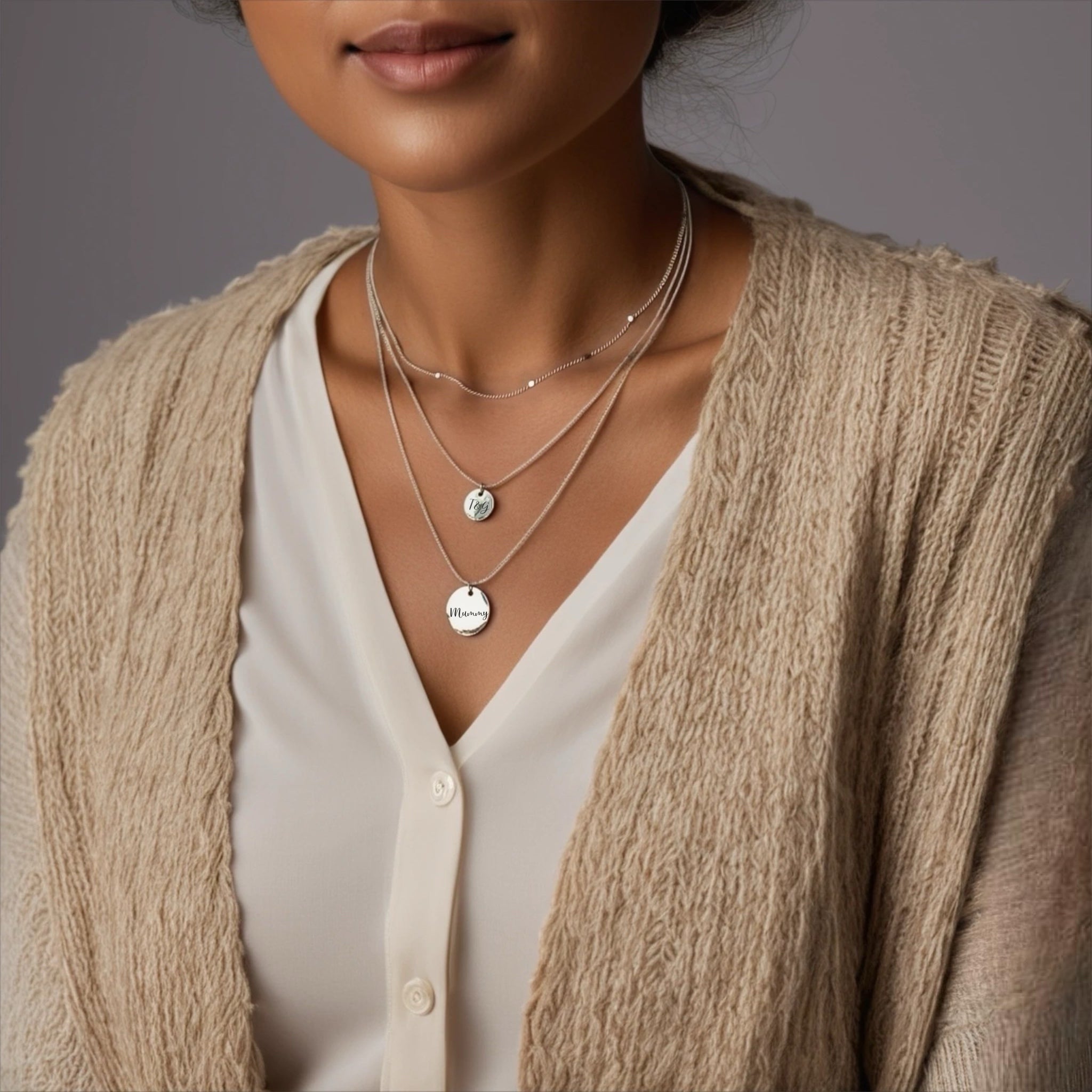 Personalised Triple Layered Necklace with Double Discs