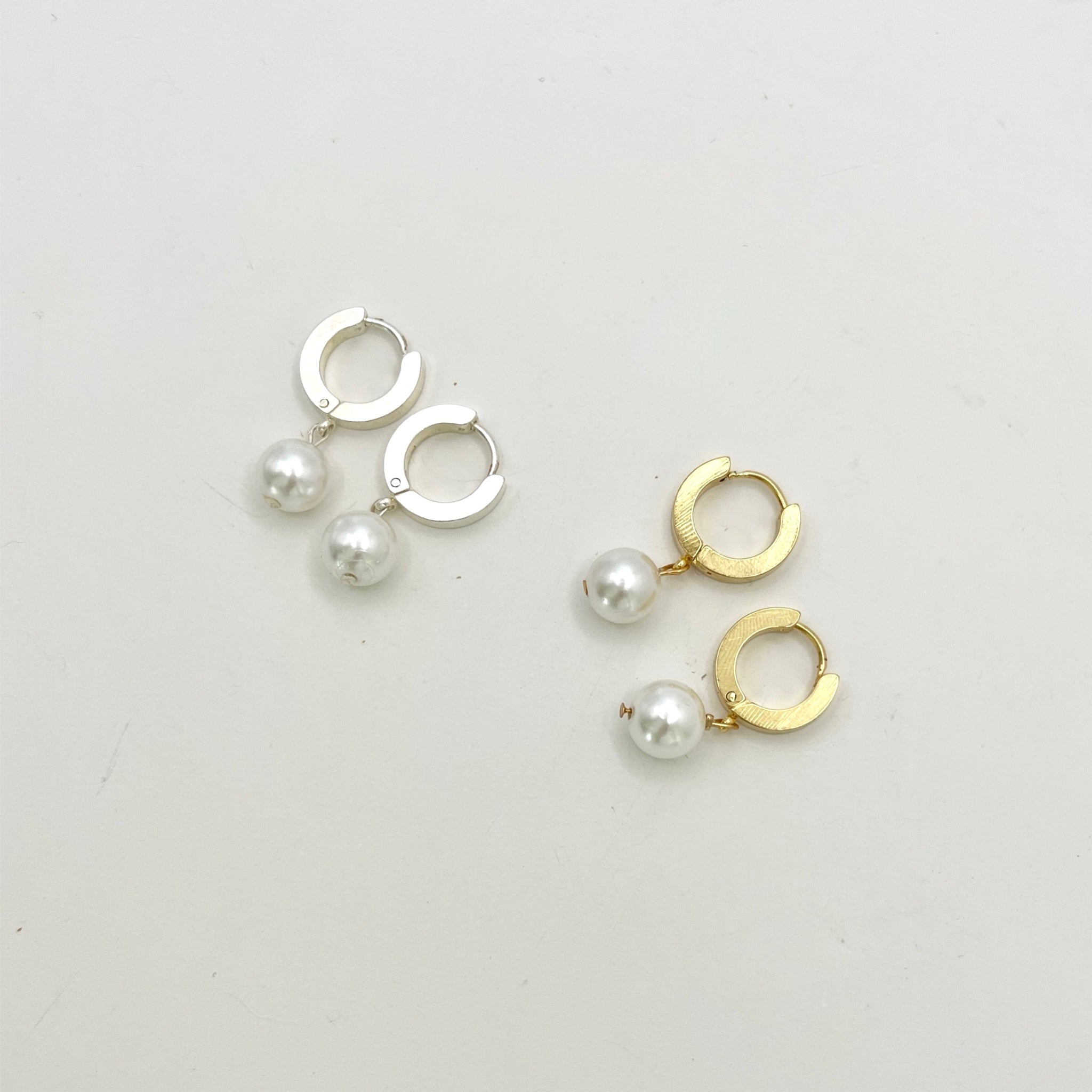 Stainless Steel Huggie Earrings with Pearl Charm