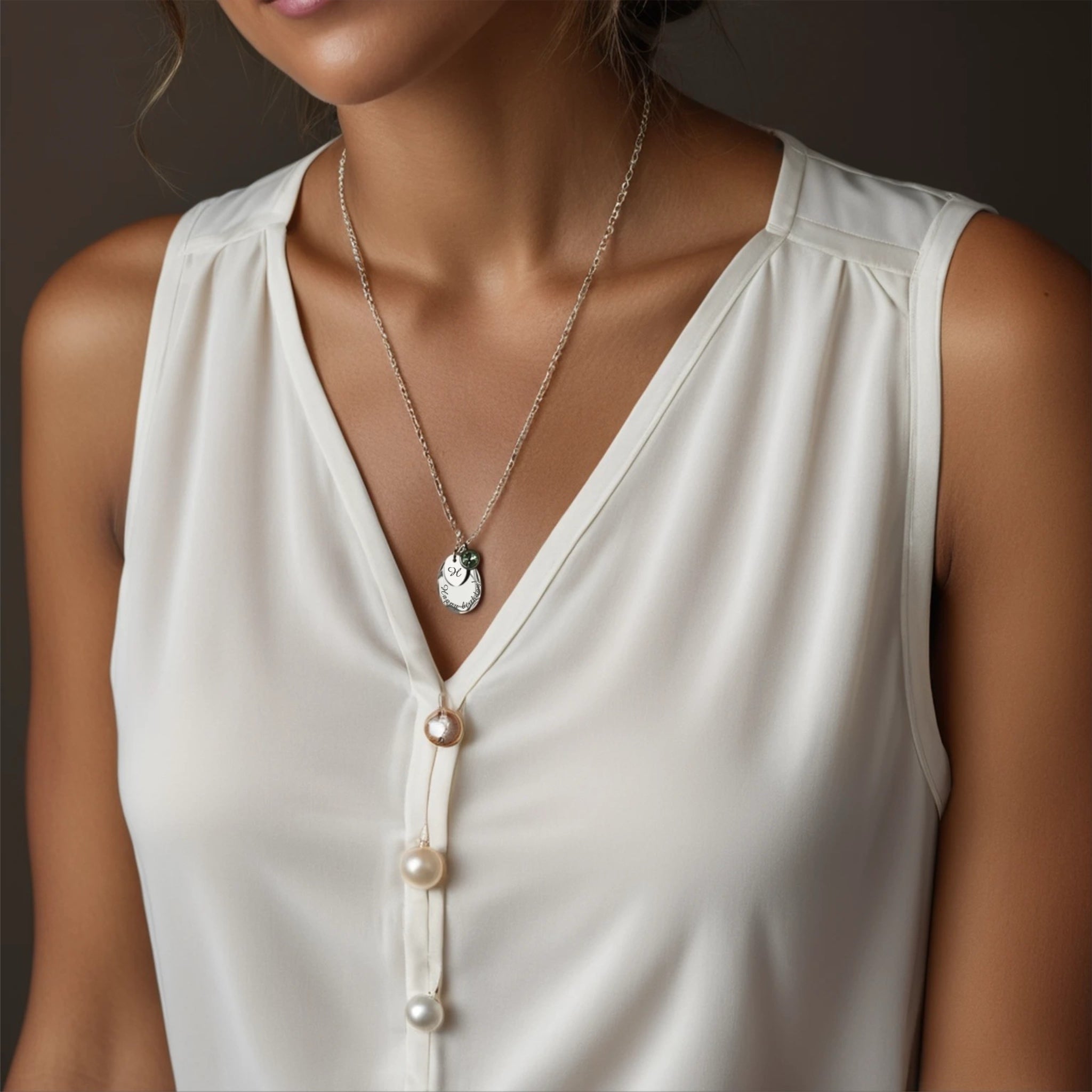 Engraved Double Disc Necklace with Birthstone