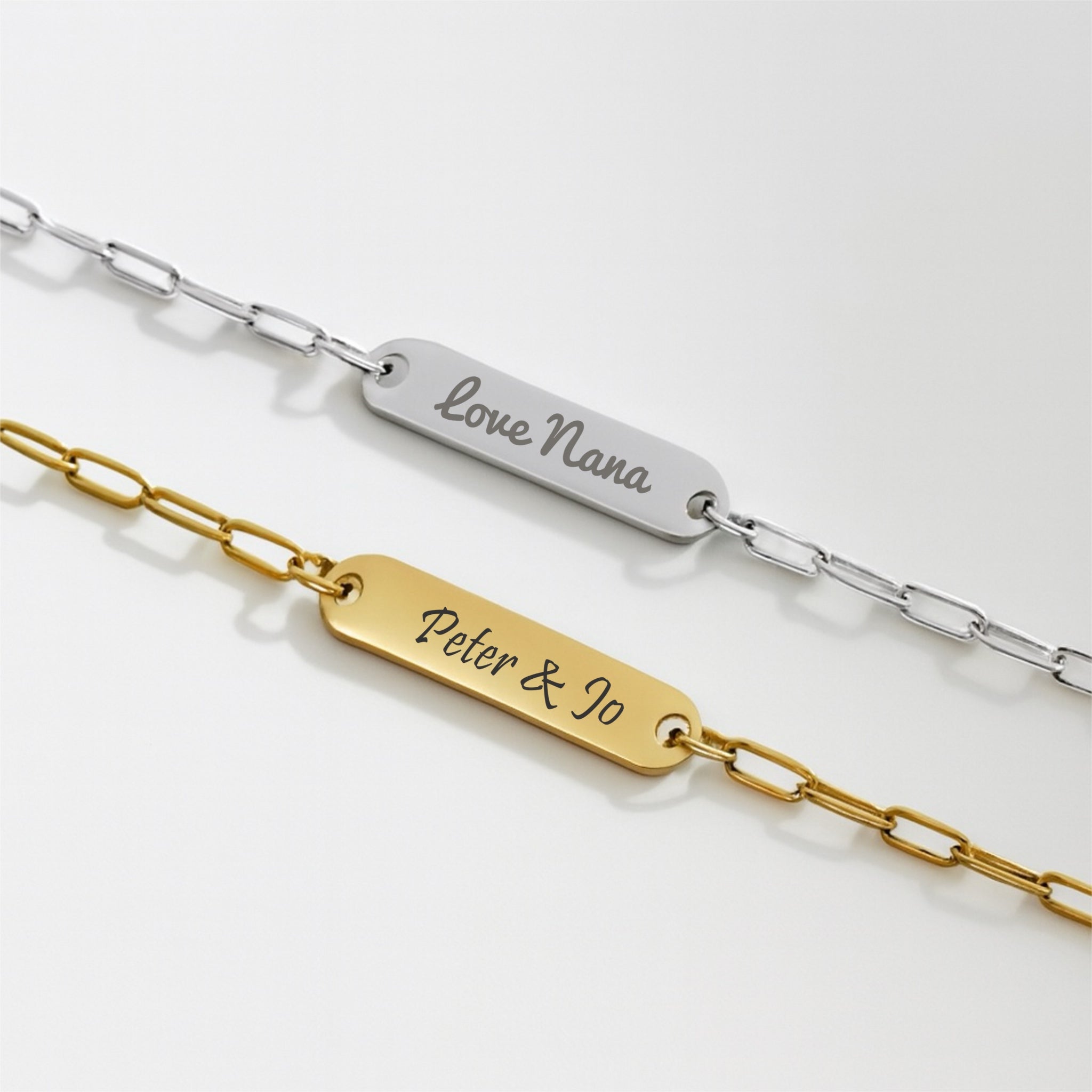 Dainty Engraved Bar Paperclip Bracelet