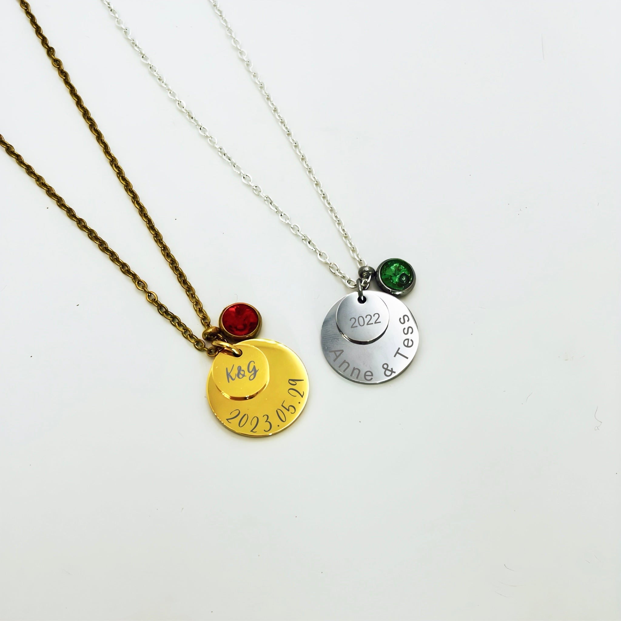Engraved Double Disc Necklace with Birthstone