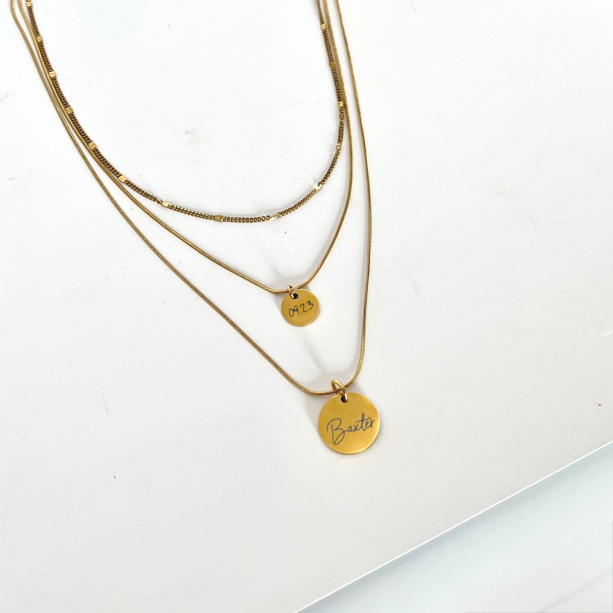 Personalised Triple Layered Necklace with Double Discs