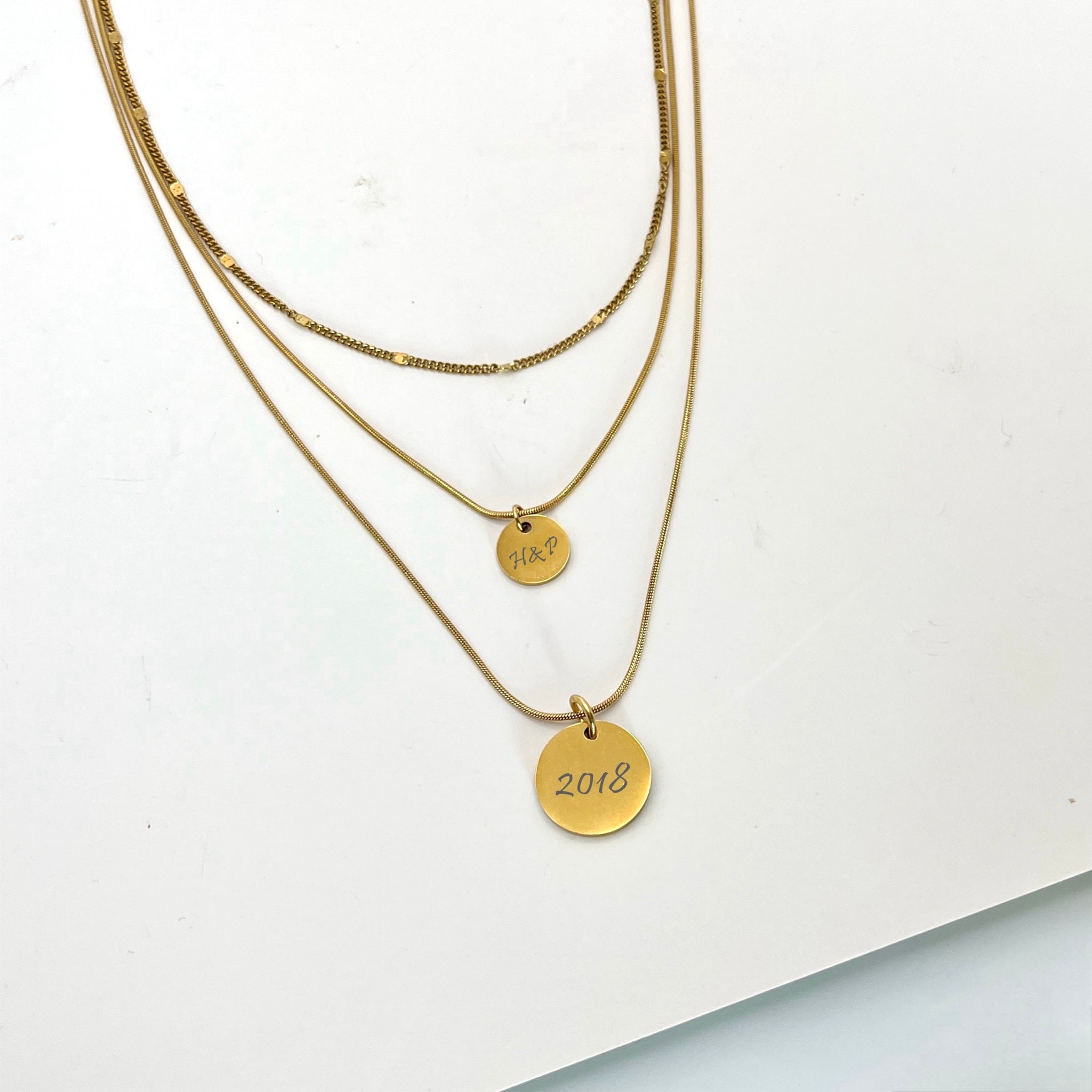 Personalised Triple Layered Necklace with Double Discs