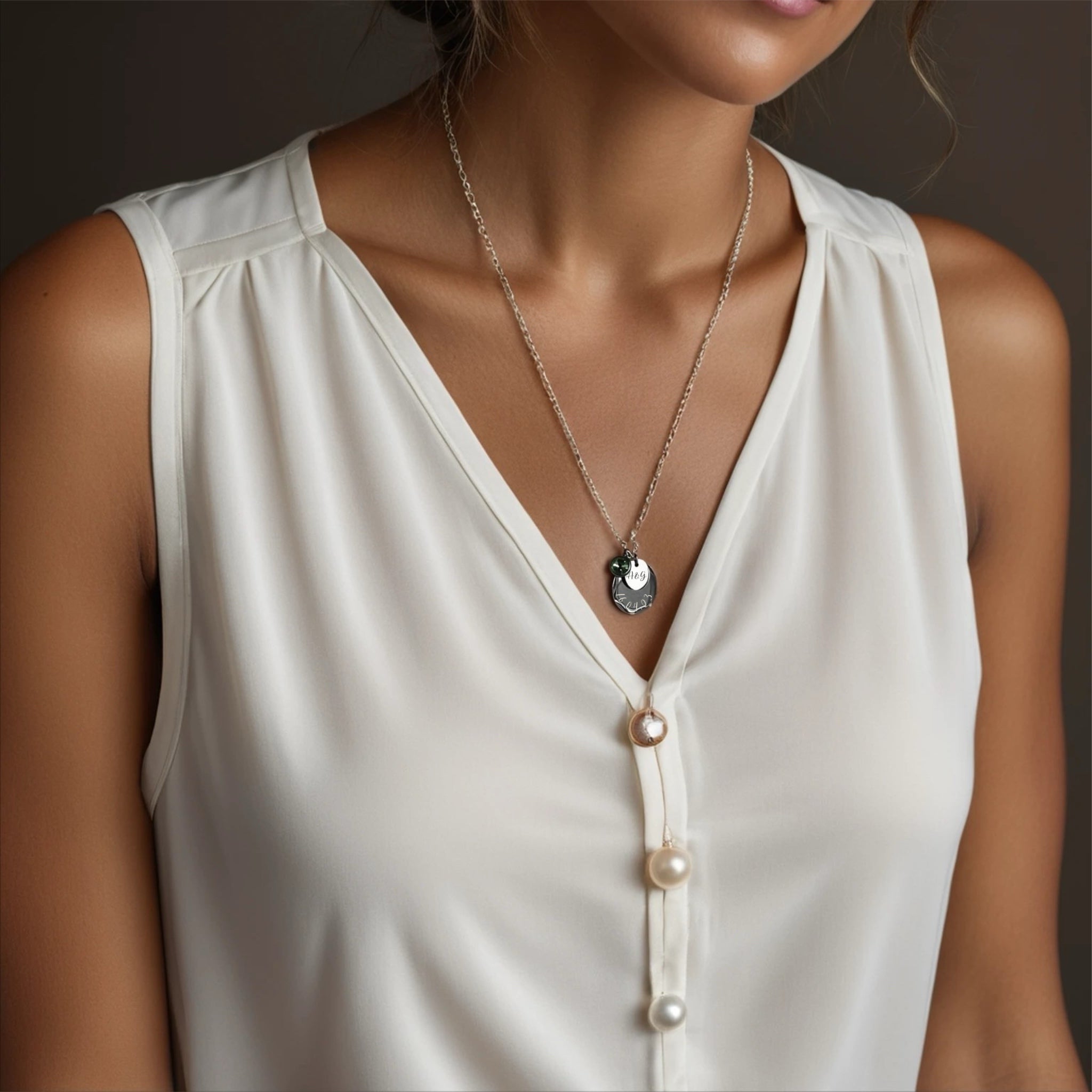 Engraved Double Disc Necklace with Birthstone