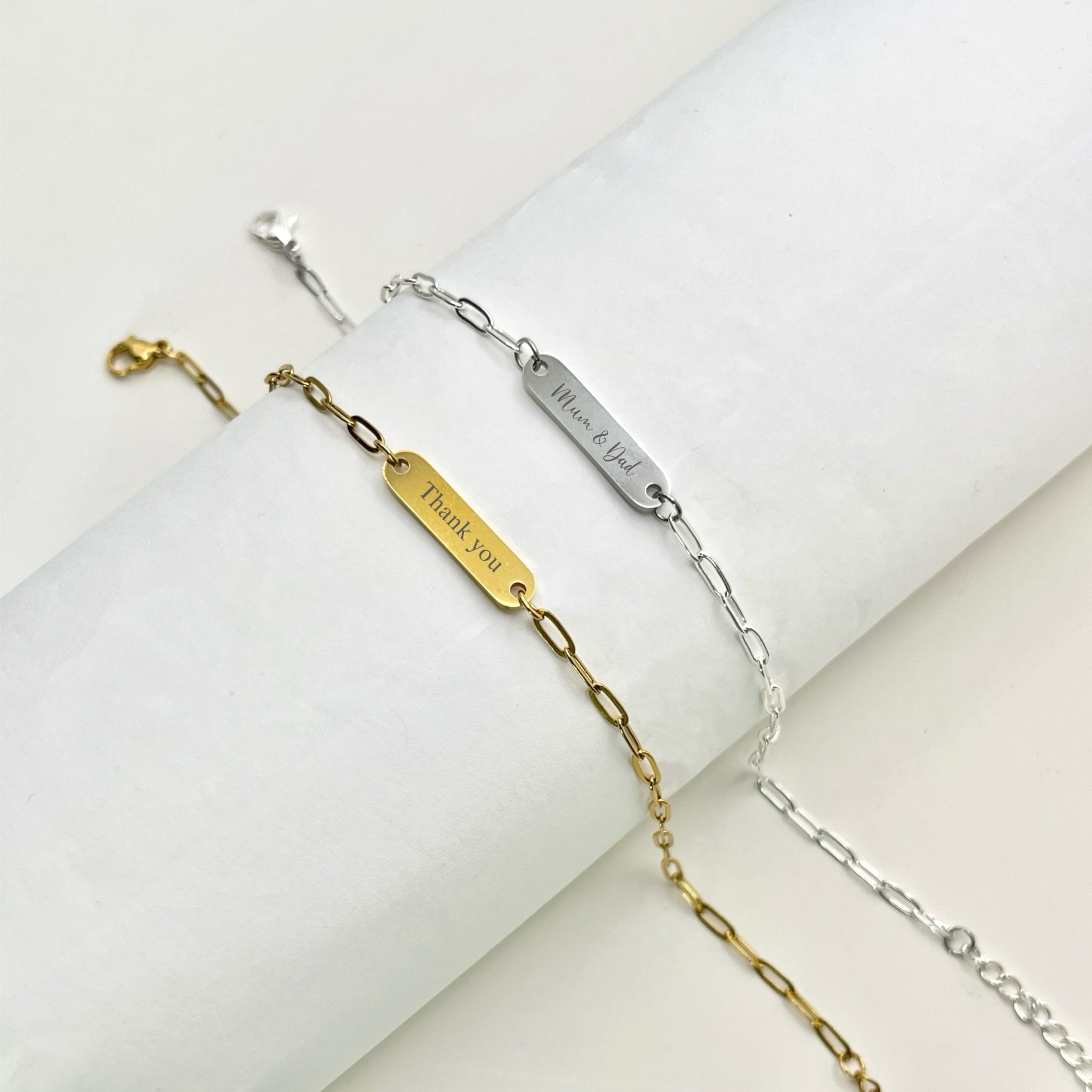 Dainty Engraved Bar Paperclip Bracelet