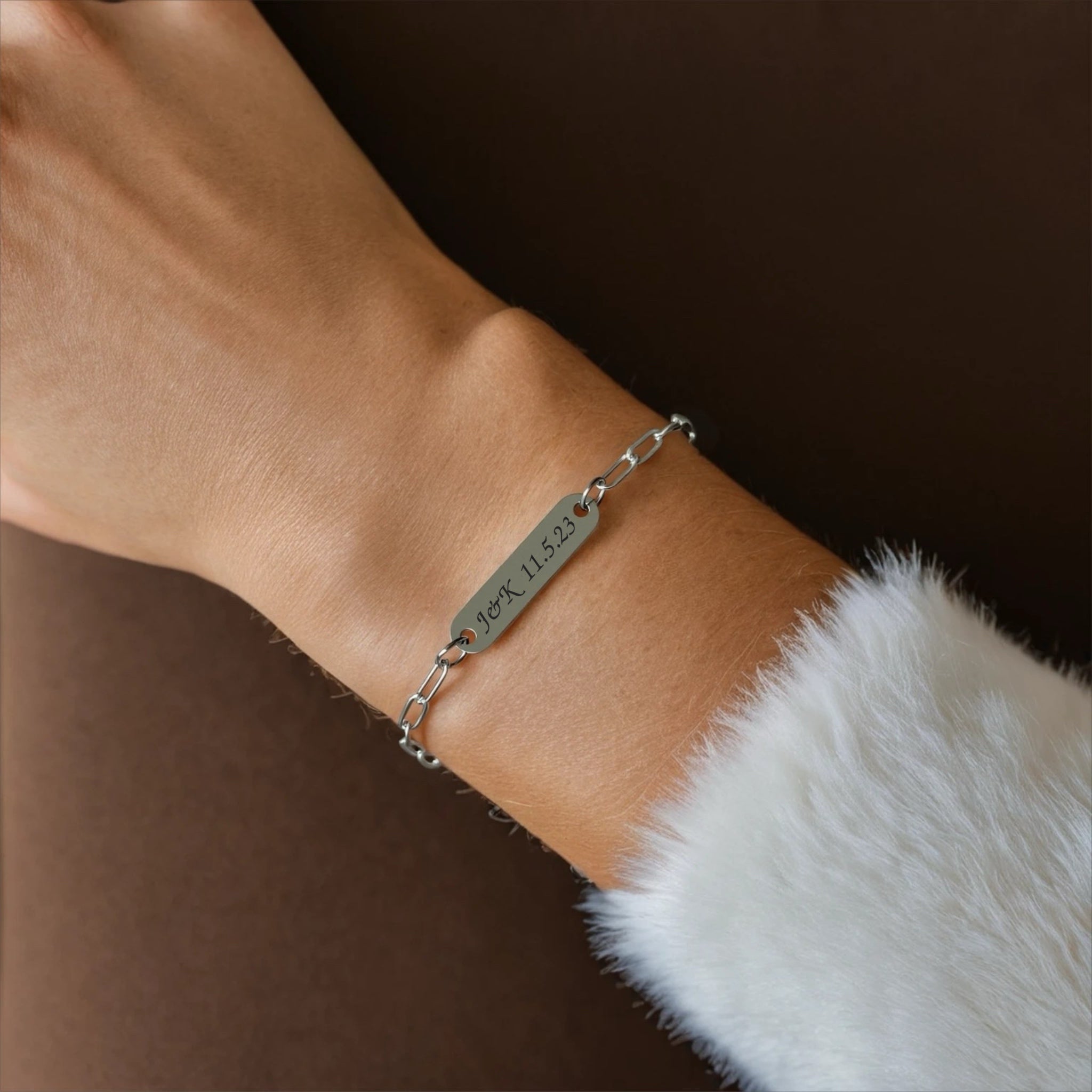 Dainty Engraved Bar Paperclip Bracelet