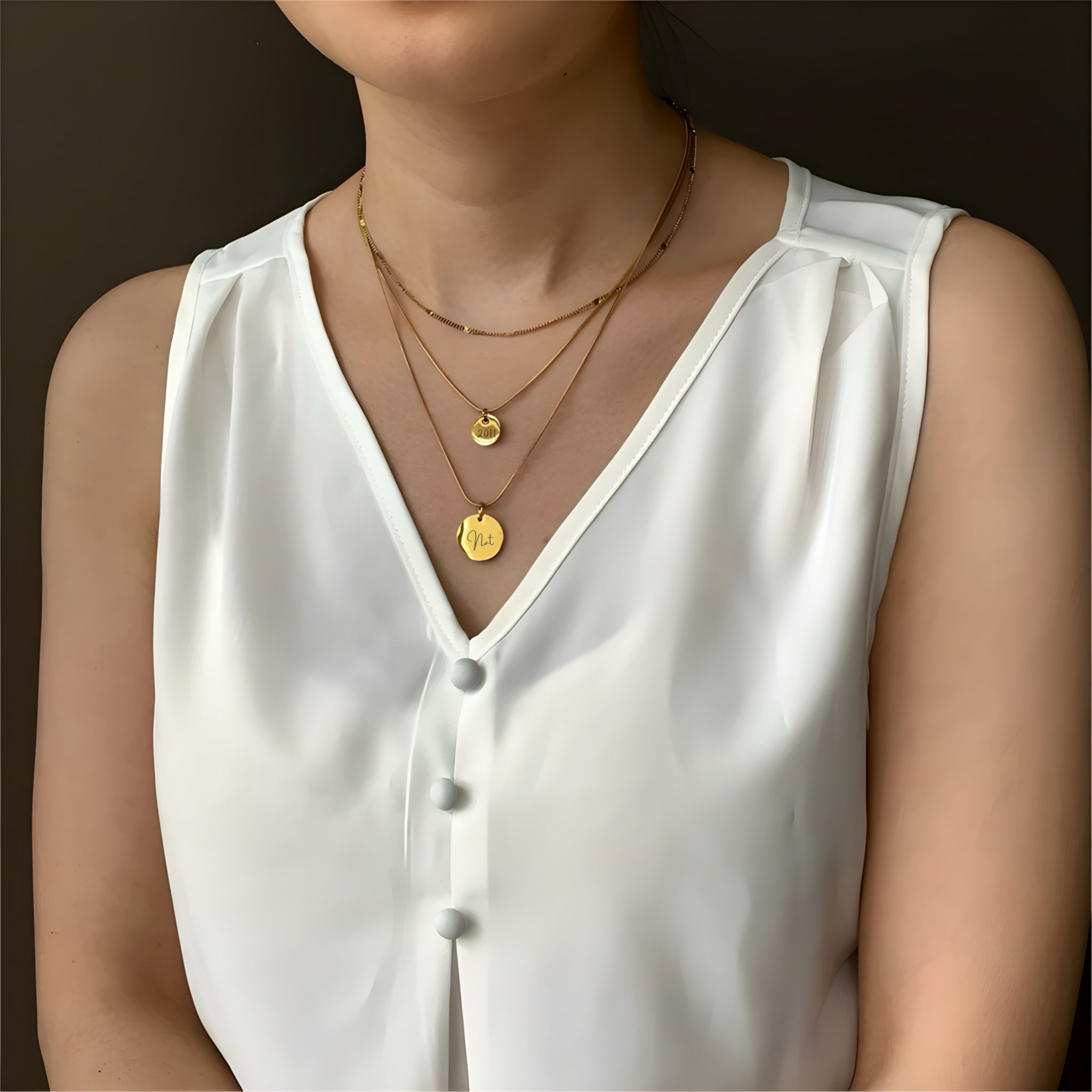 Personalised Triple Layered Necklace with Double Discs