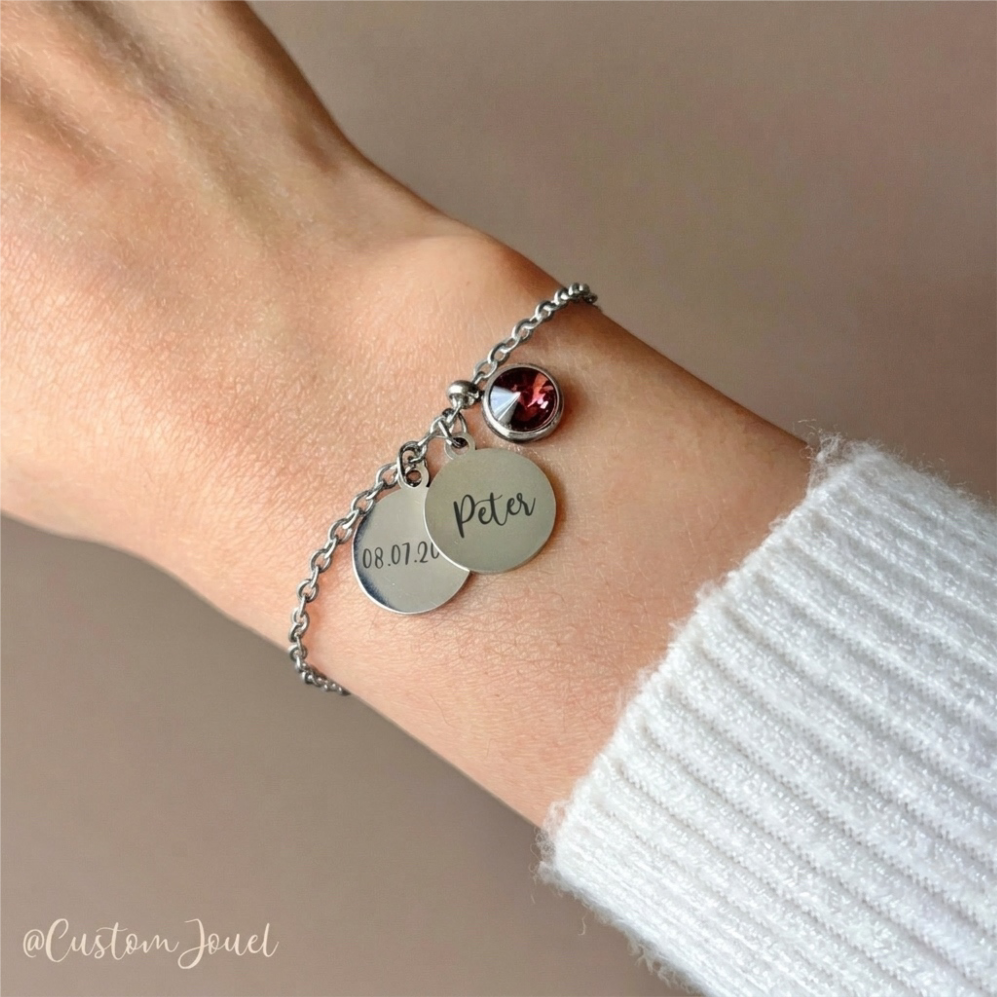 Name Bracelet with Birthstone