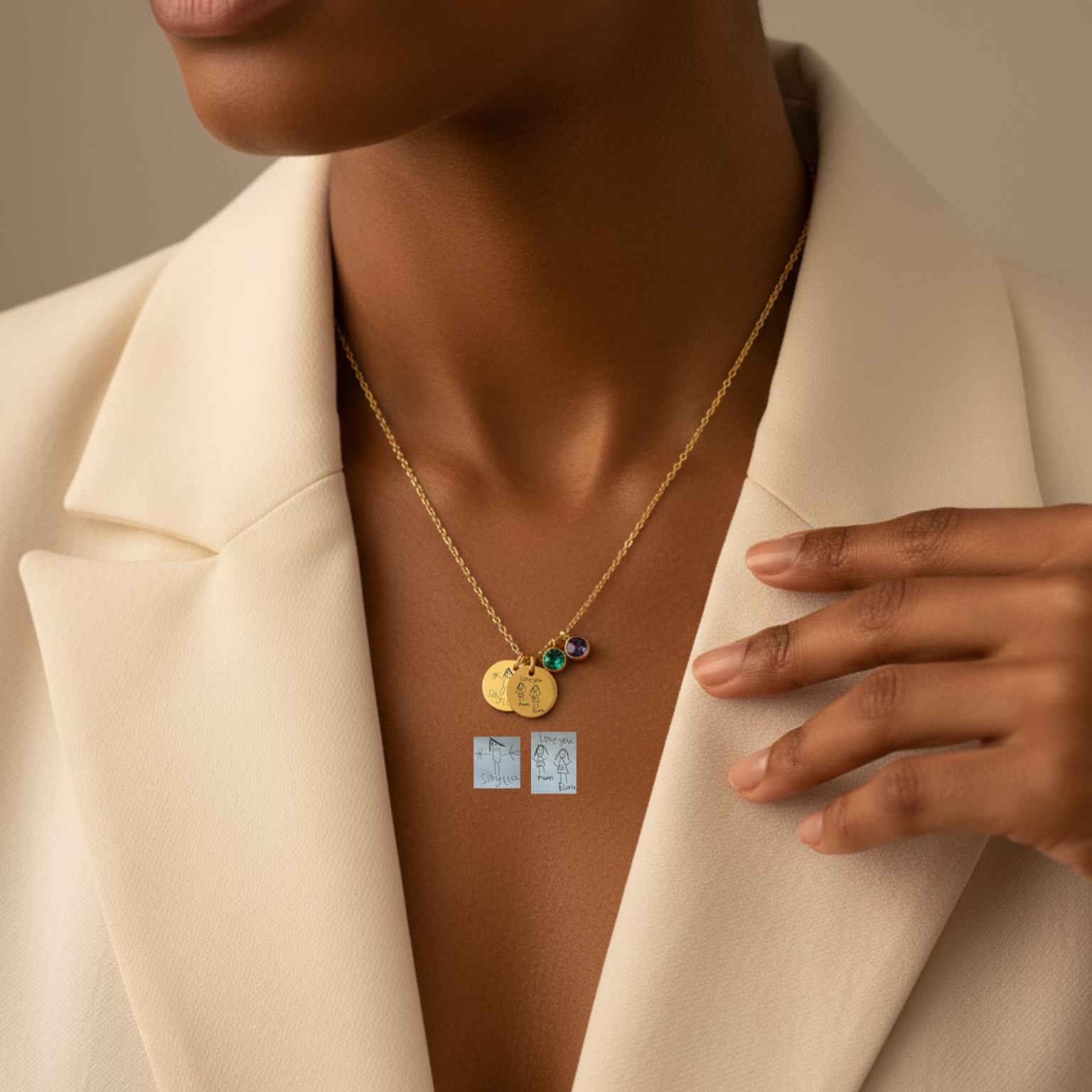 Drawing Necklace with Birthstone