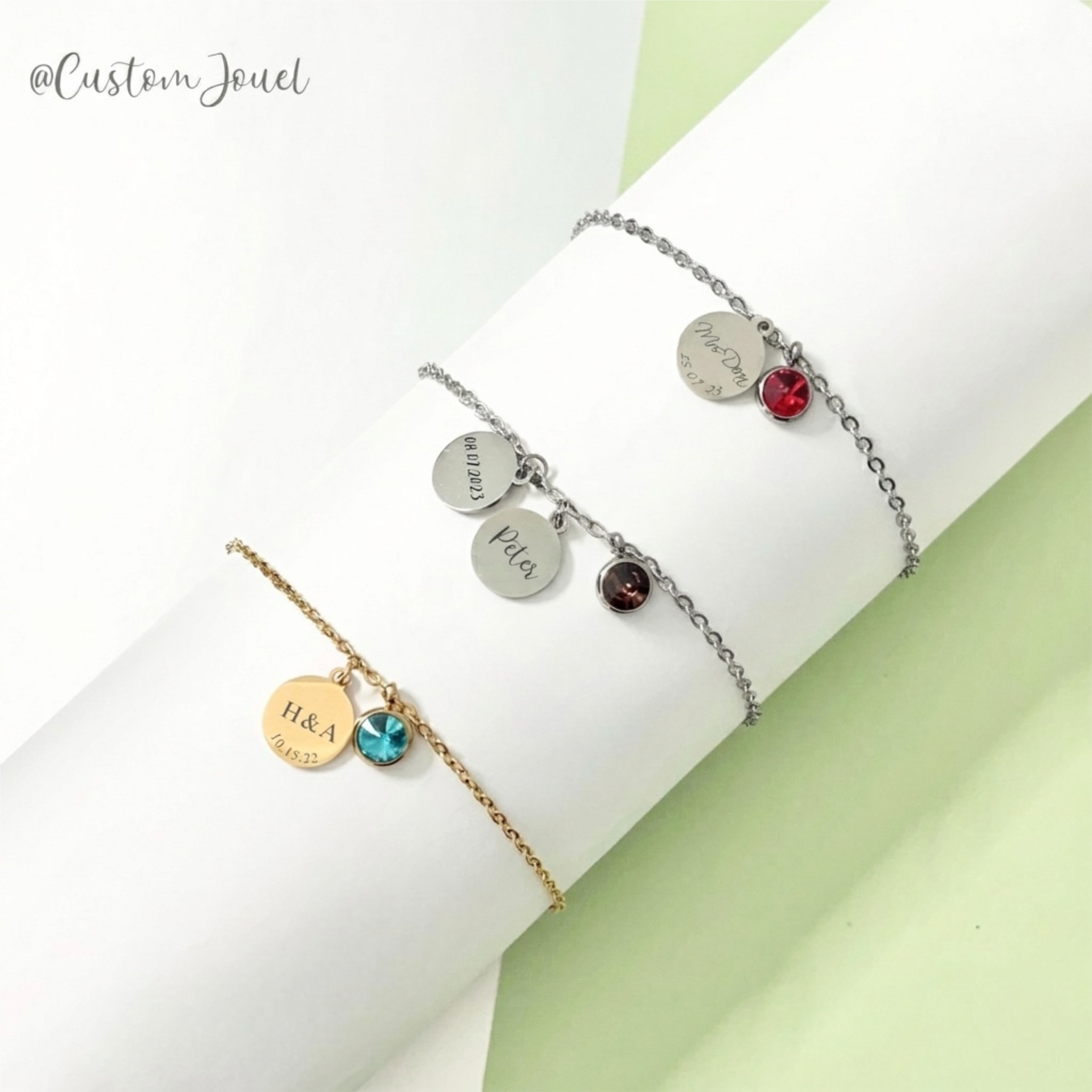 Name Bracelet with Birthstone