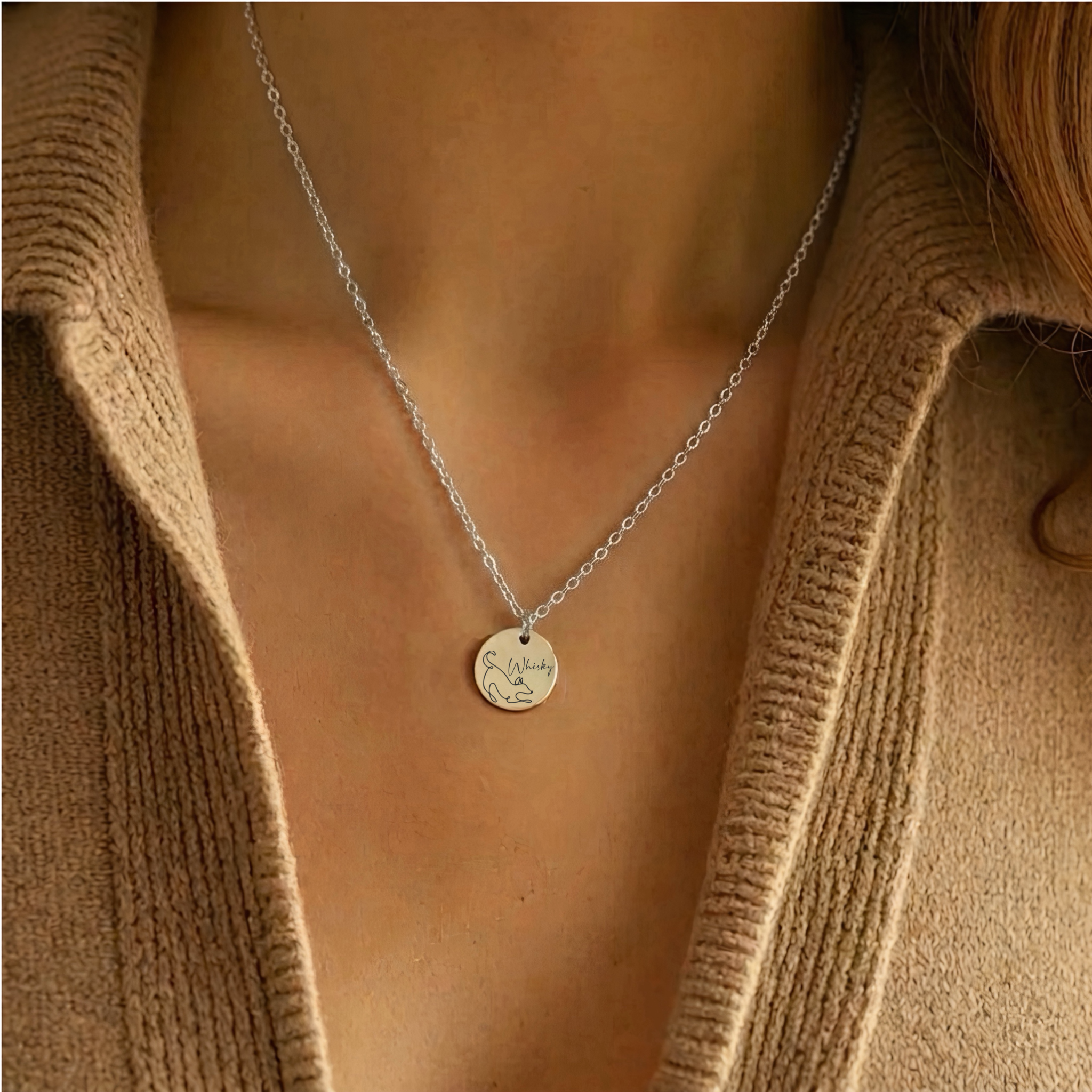 Dog Line Art & Name Necklace