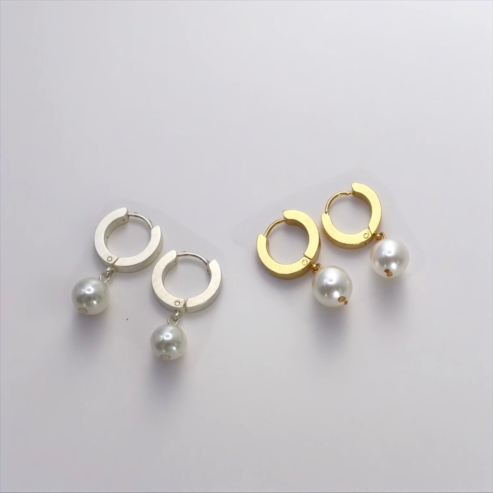 Stainless Steel Huggie Earrings with Pearl Charm