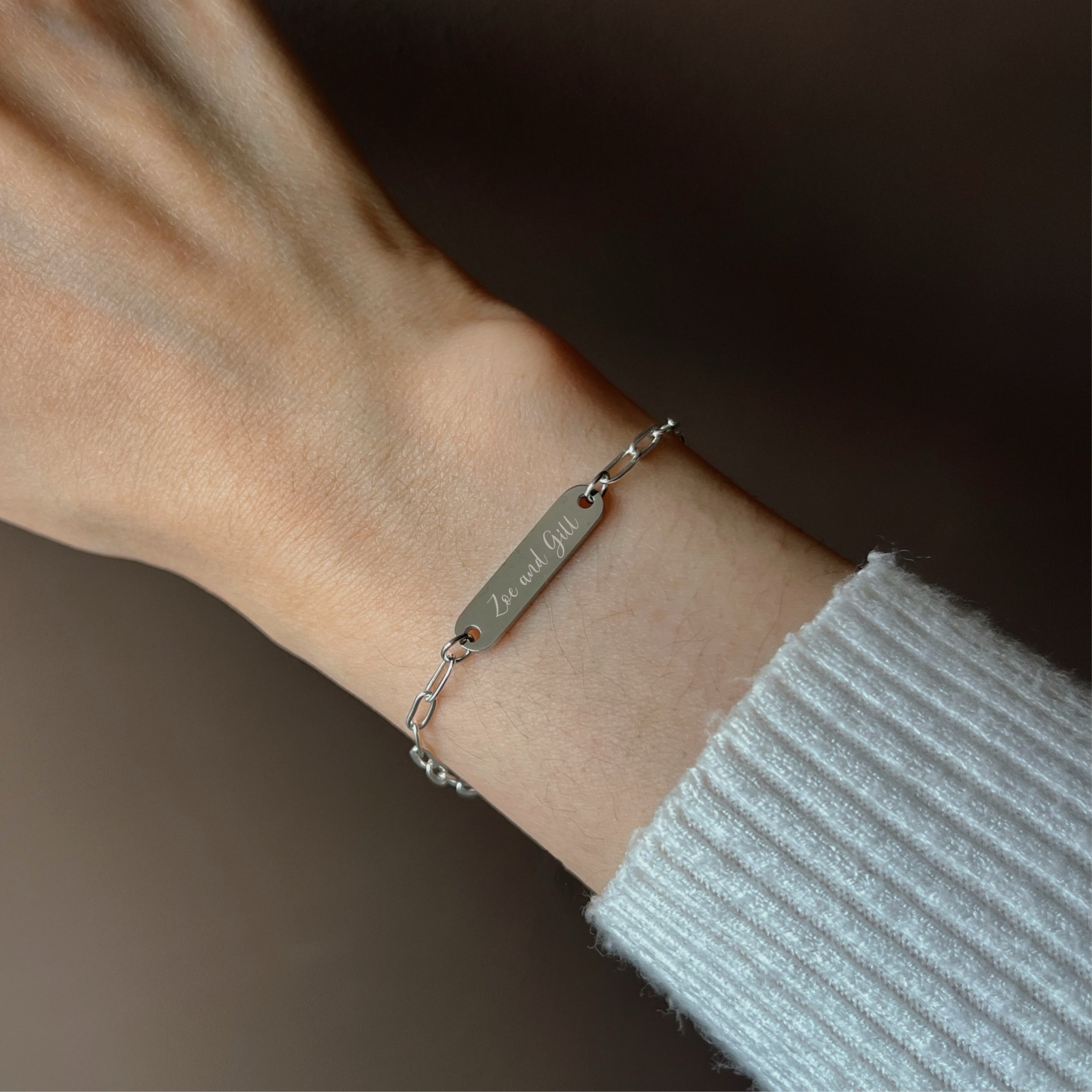 Dainty Engraved Bar Paperclip Bracelet