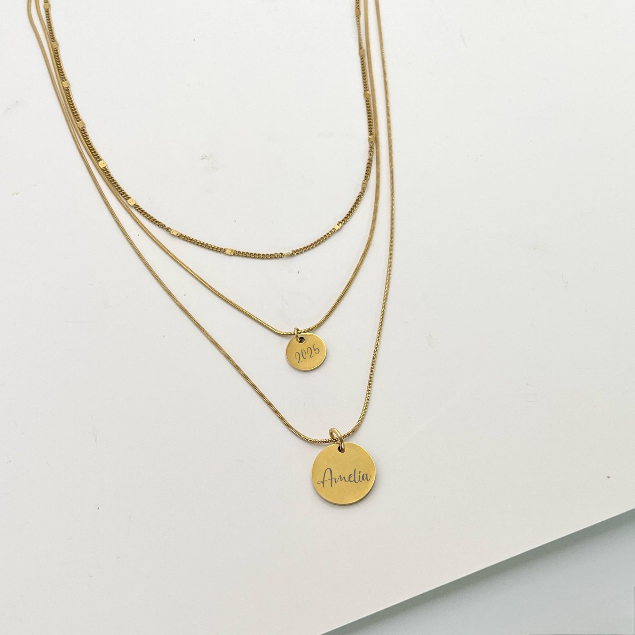 Personalised Triple Layered Necklace with Double Discs