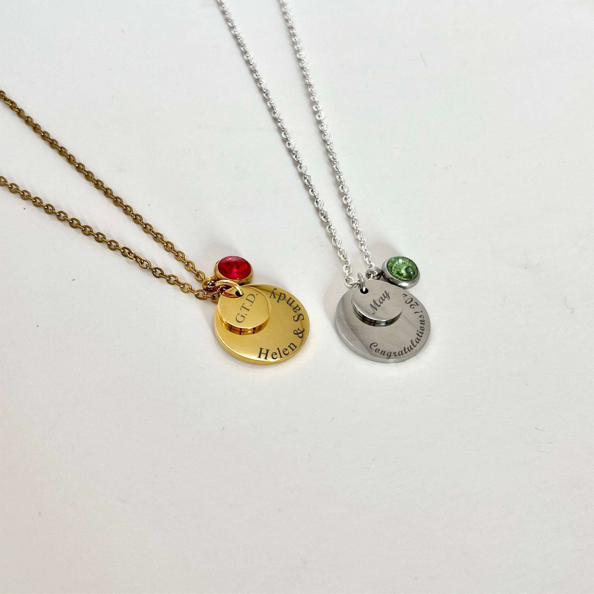 Engraved Double Disc Necklace with Birthstone