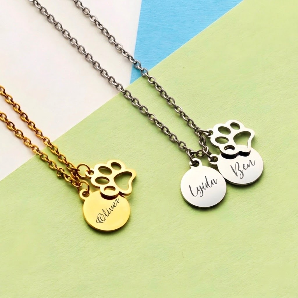 Small Disc with Paw Charm Necklace