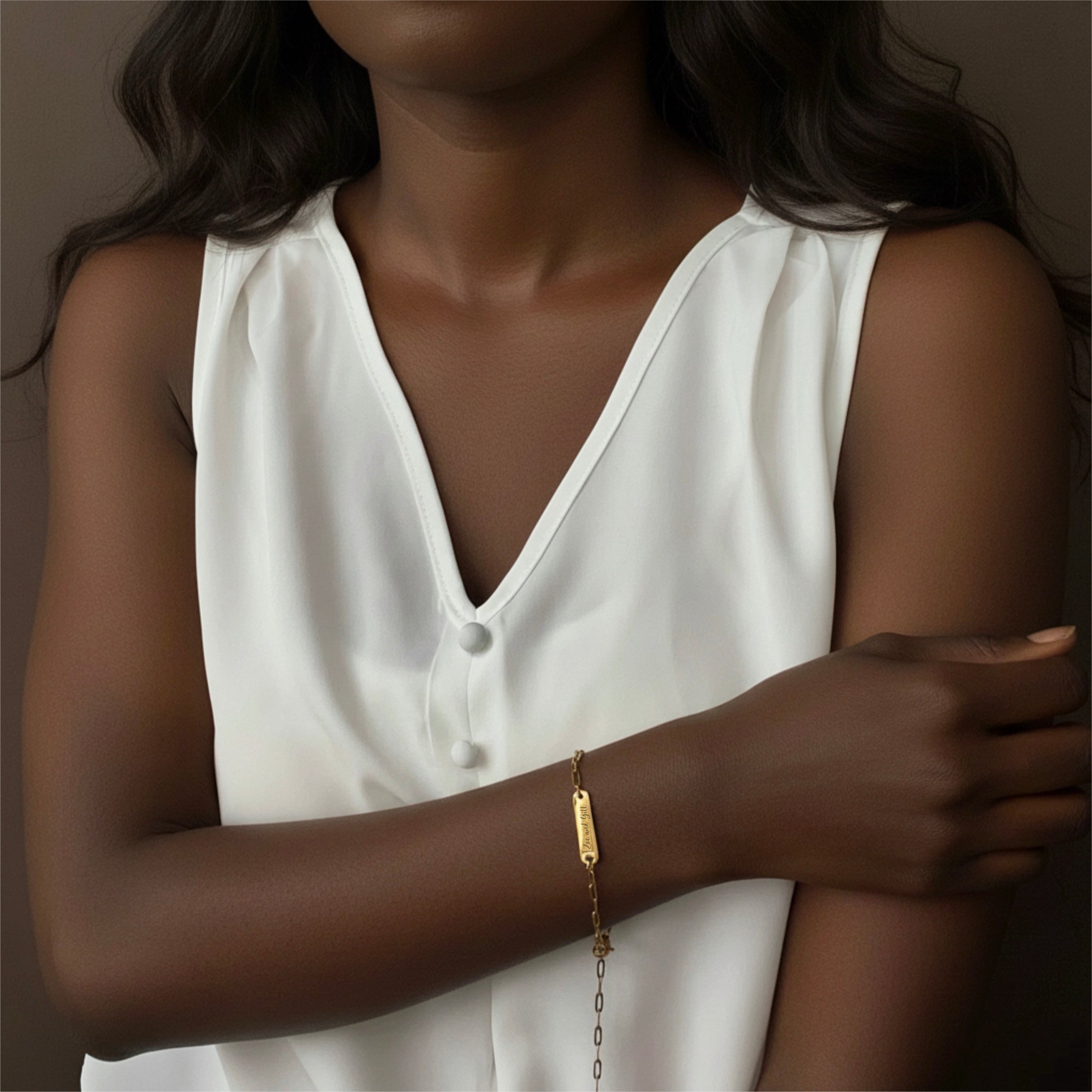 Dainty Engraved Bar Paperclip Bracelet