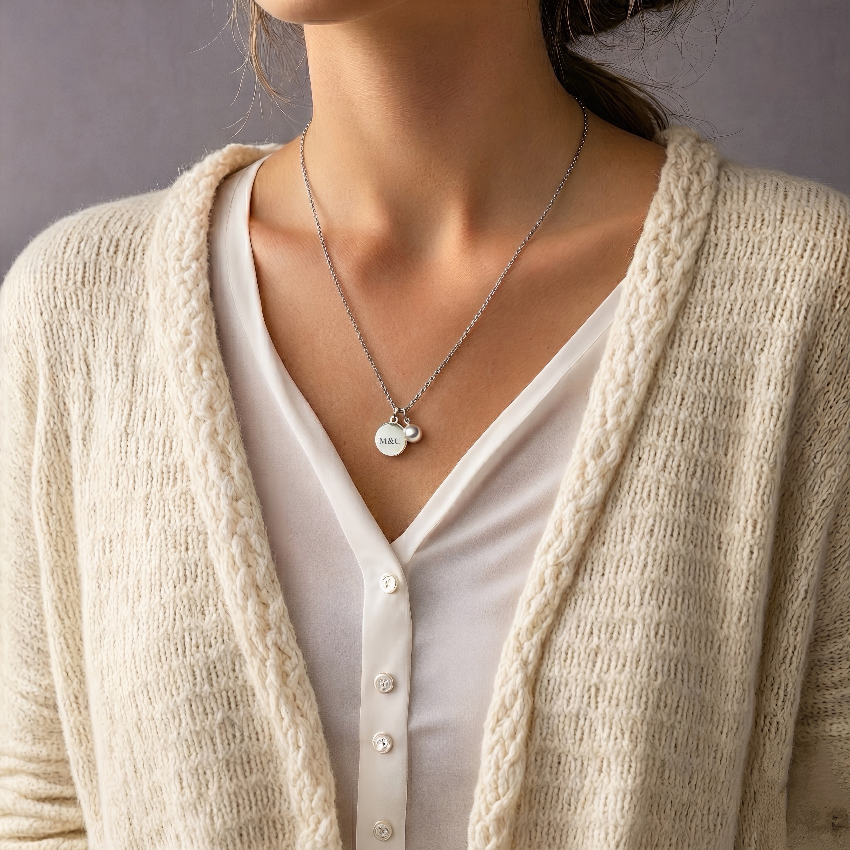 Small Disc with Pearl Charm Necklace