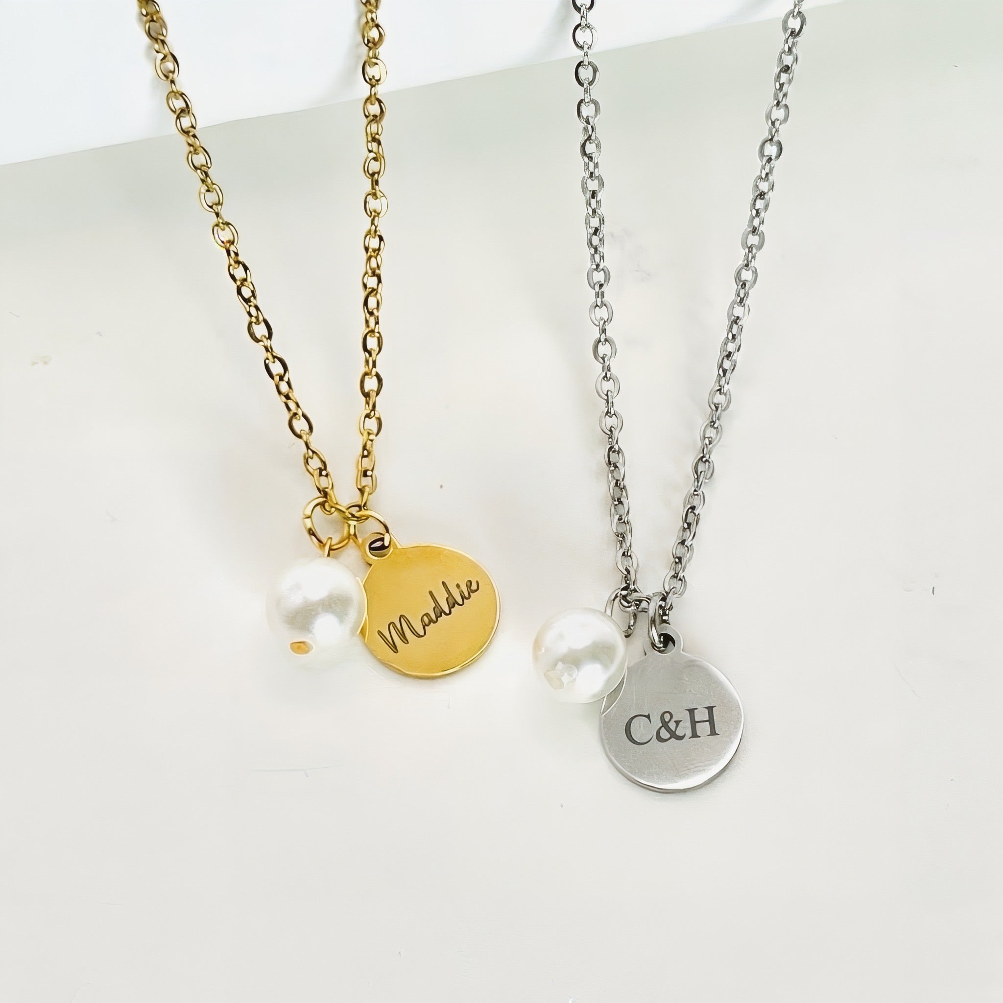 Small Disc with Pearl Charm Necklace