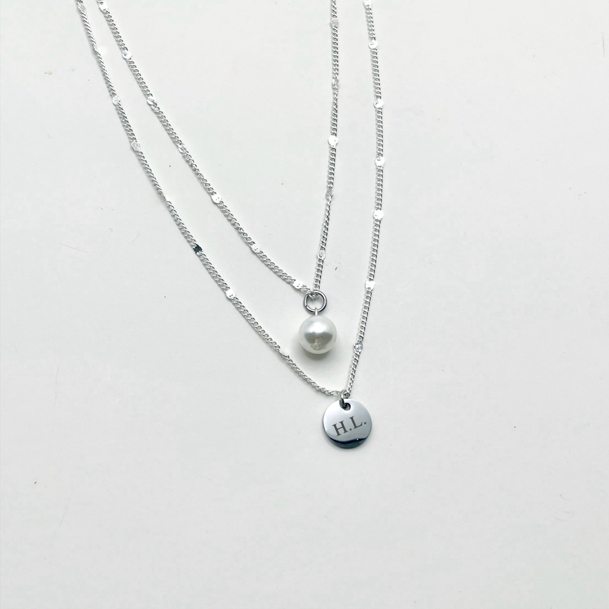 Custom Coin Chain Layer Necklace with Pearl Charm