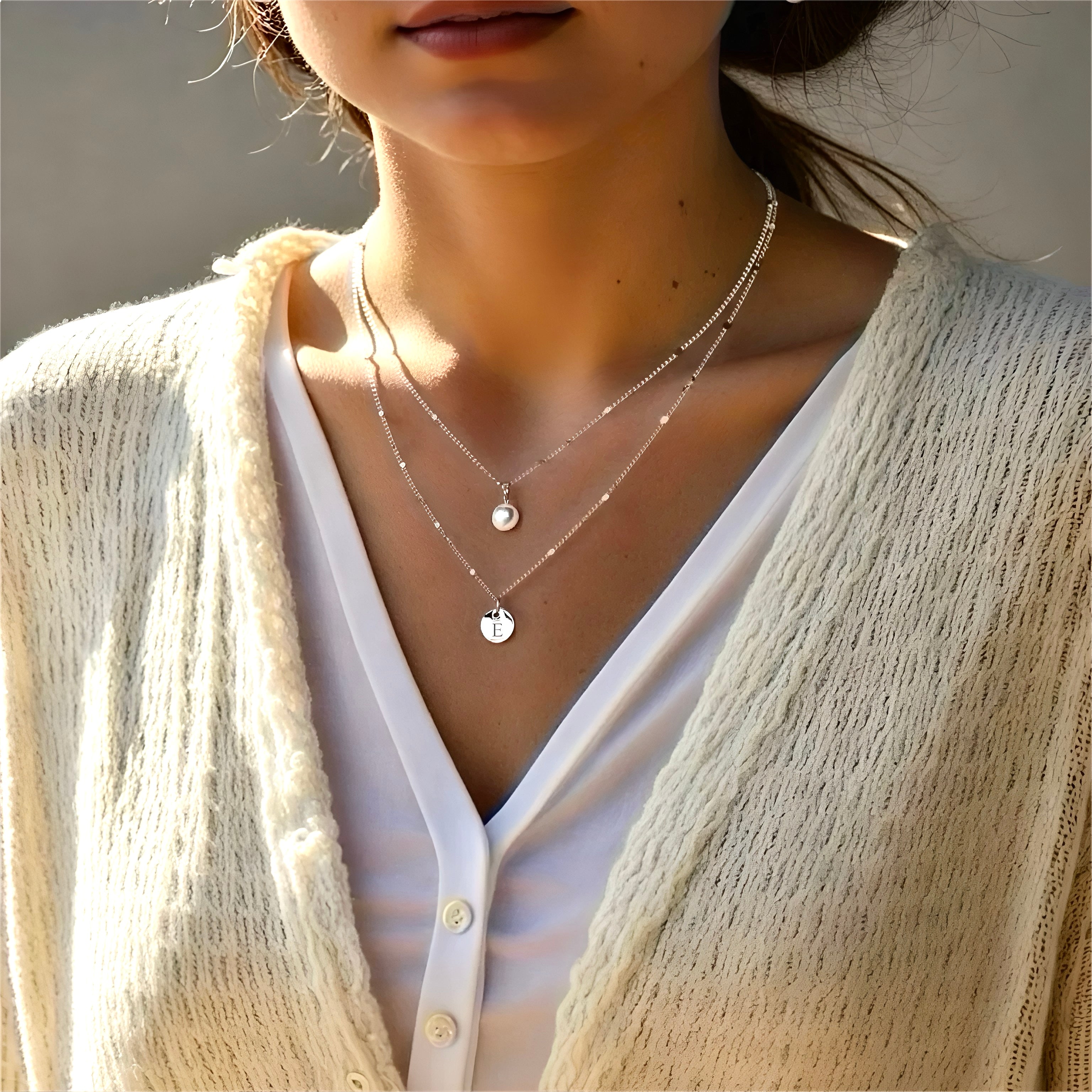 Custom Coin Chain Layer Necklace with Pearl Charm