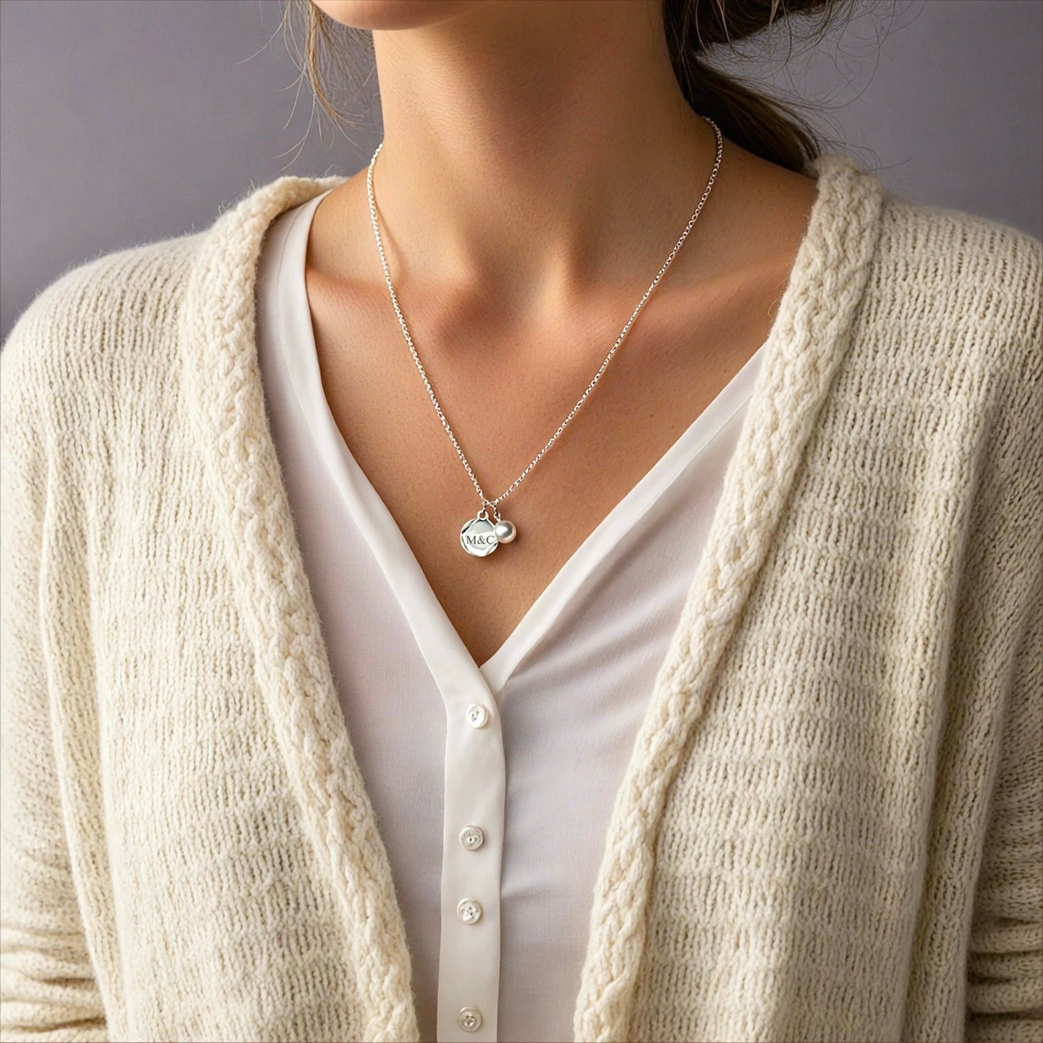Small Disc with Pearl Charm Necklace