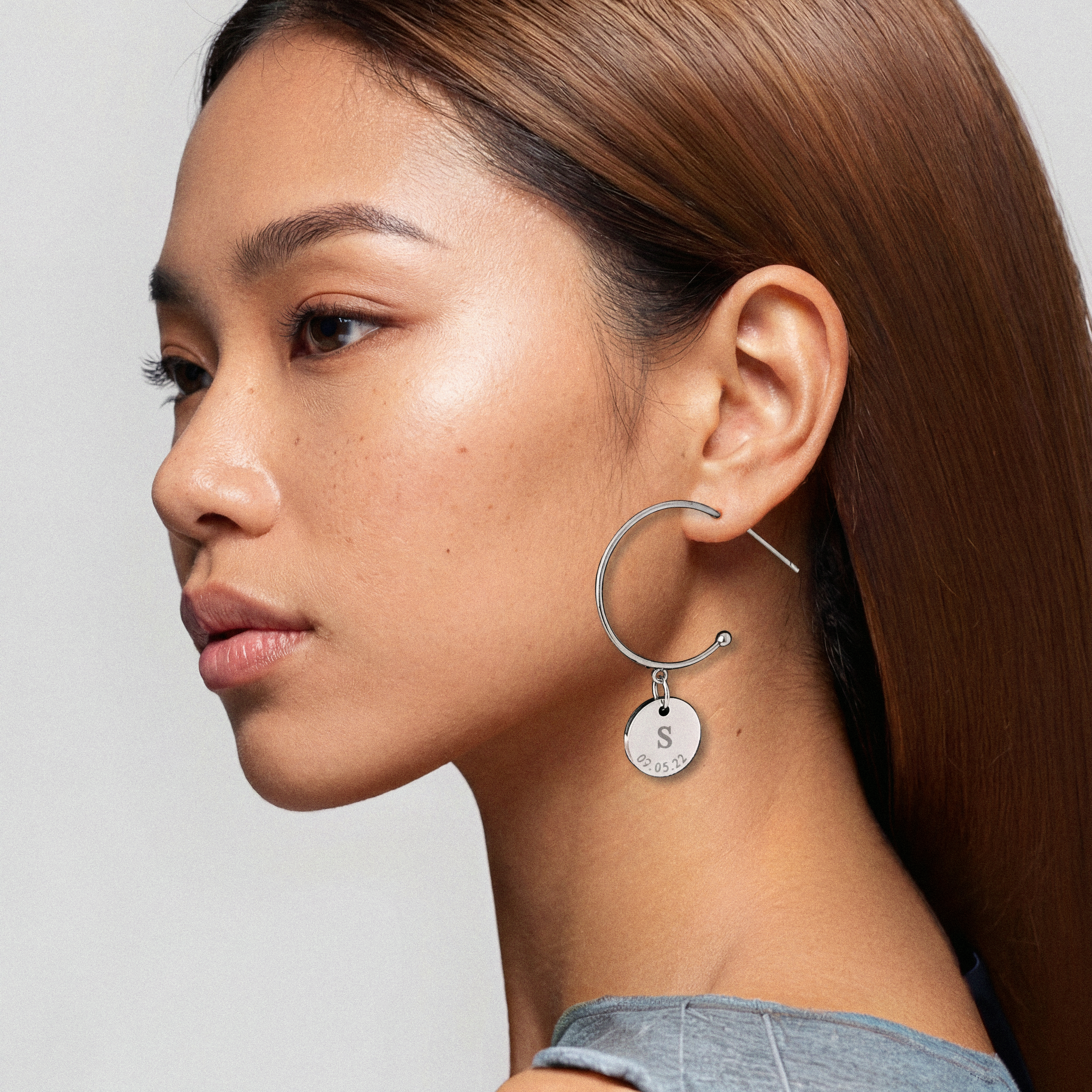 Engraved Disc Hoop Earrings