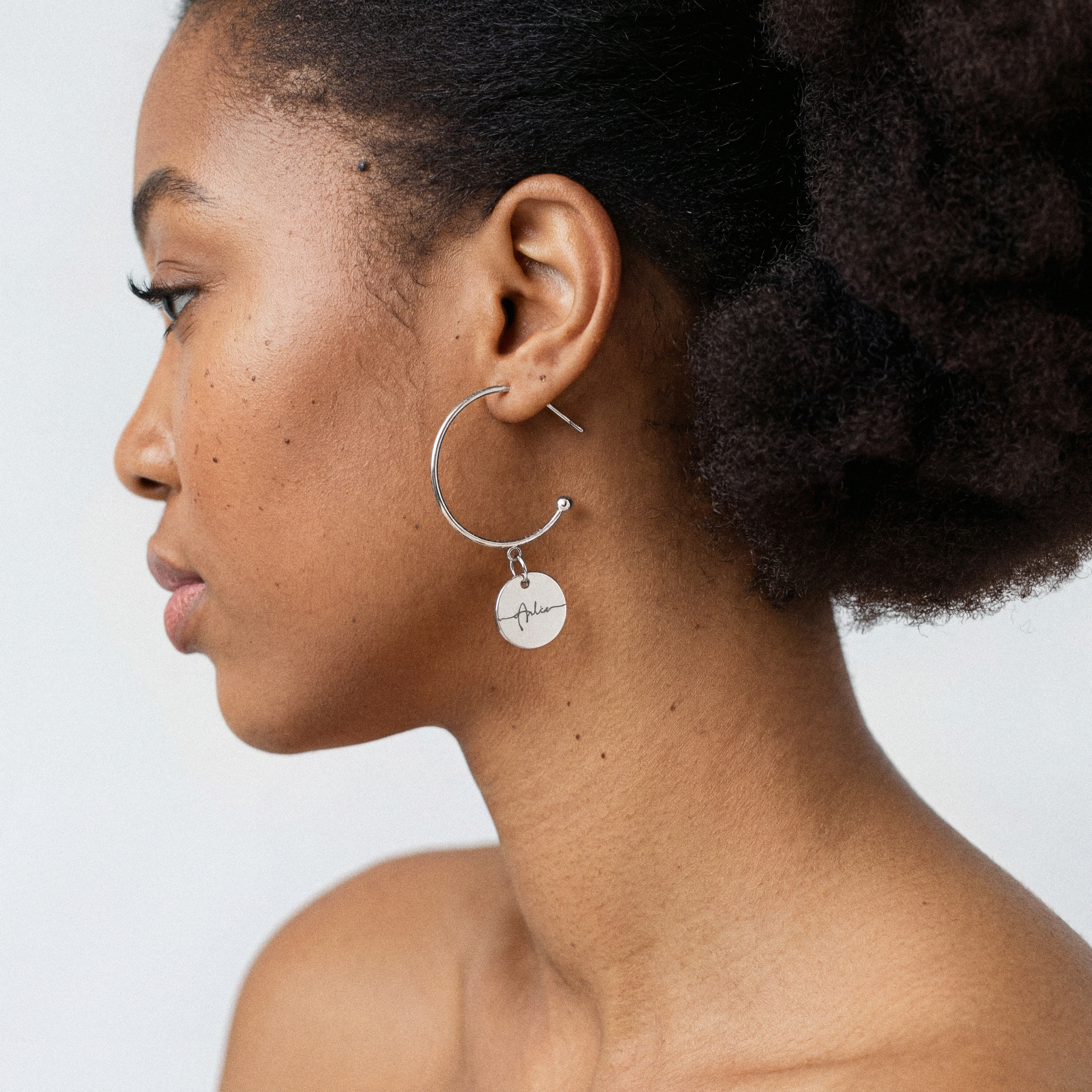 Swirly Name Disc Hoop Earrings