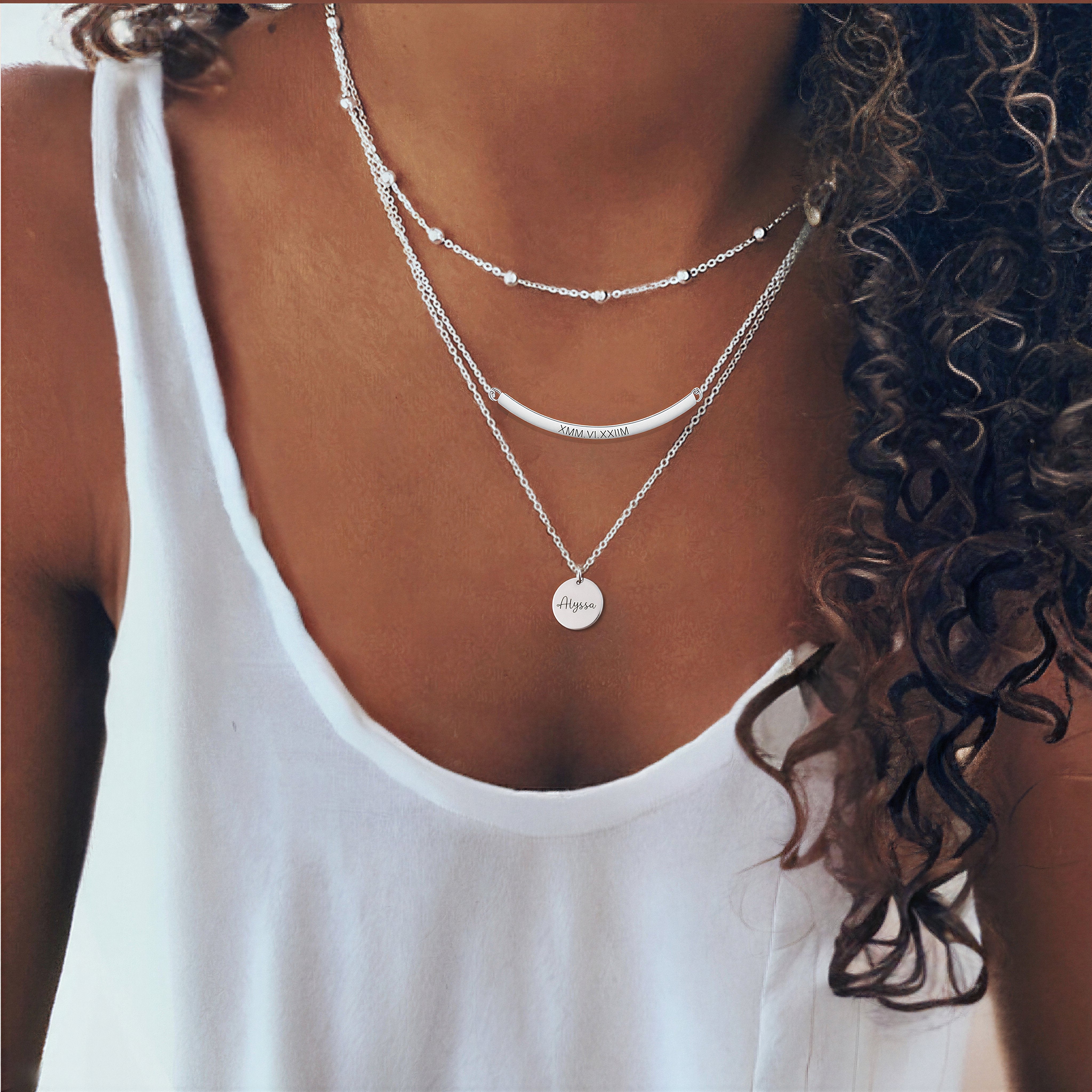 Triple Layer Bar Disc Necklace