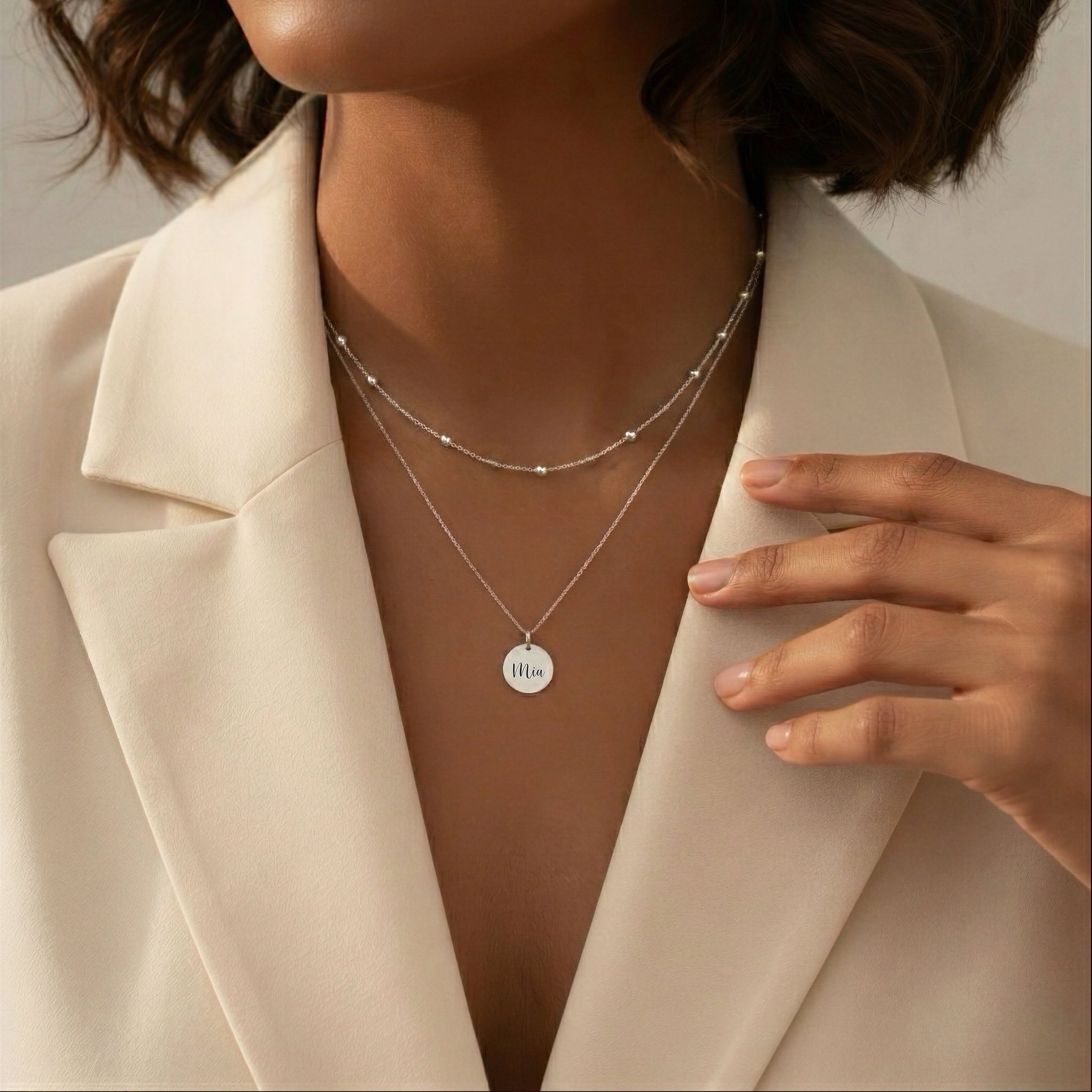 Engraved Disc Layer Necklace