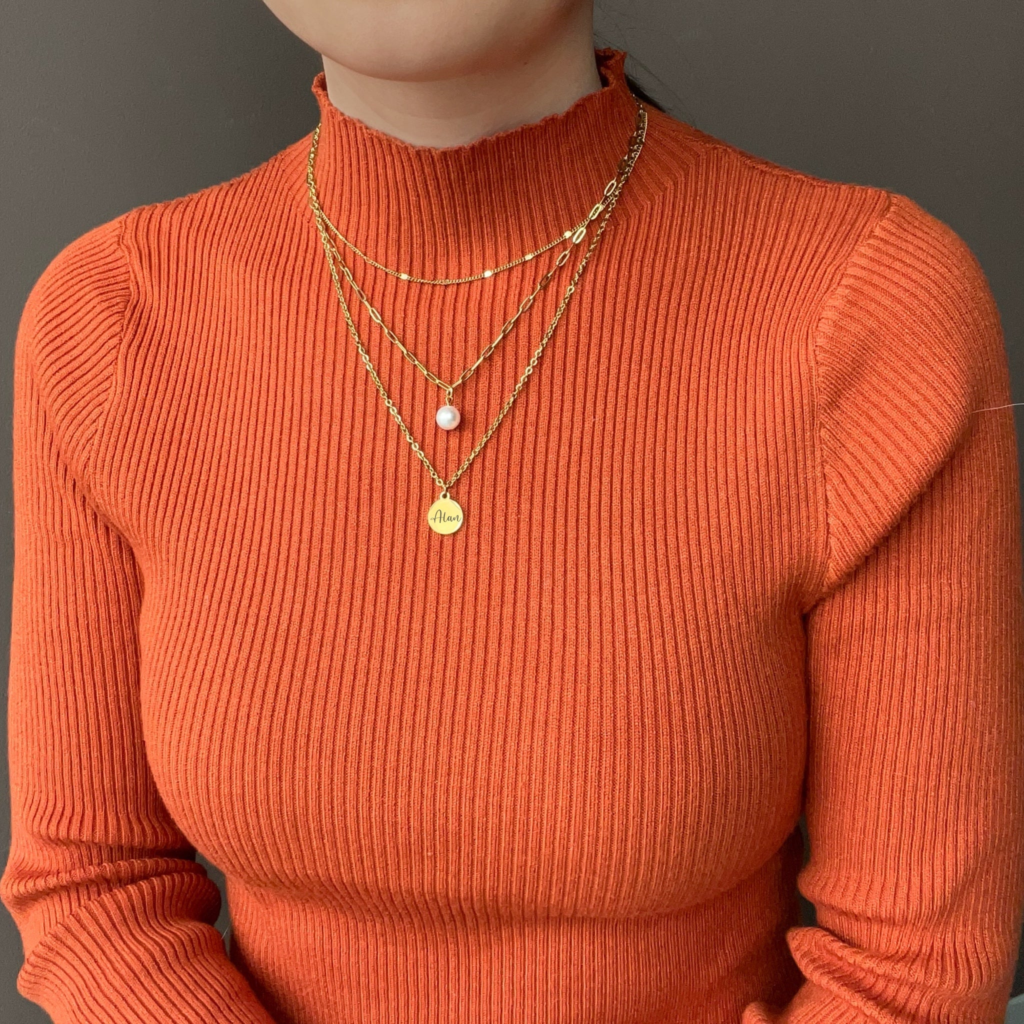 Custom Triple Layer Necklace with Pearl Charm
