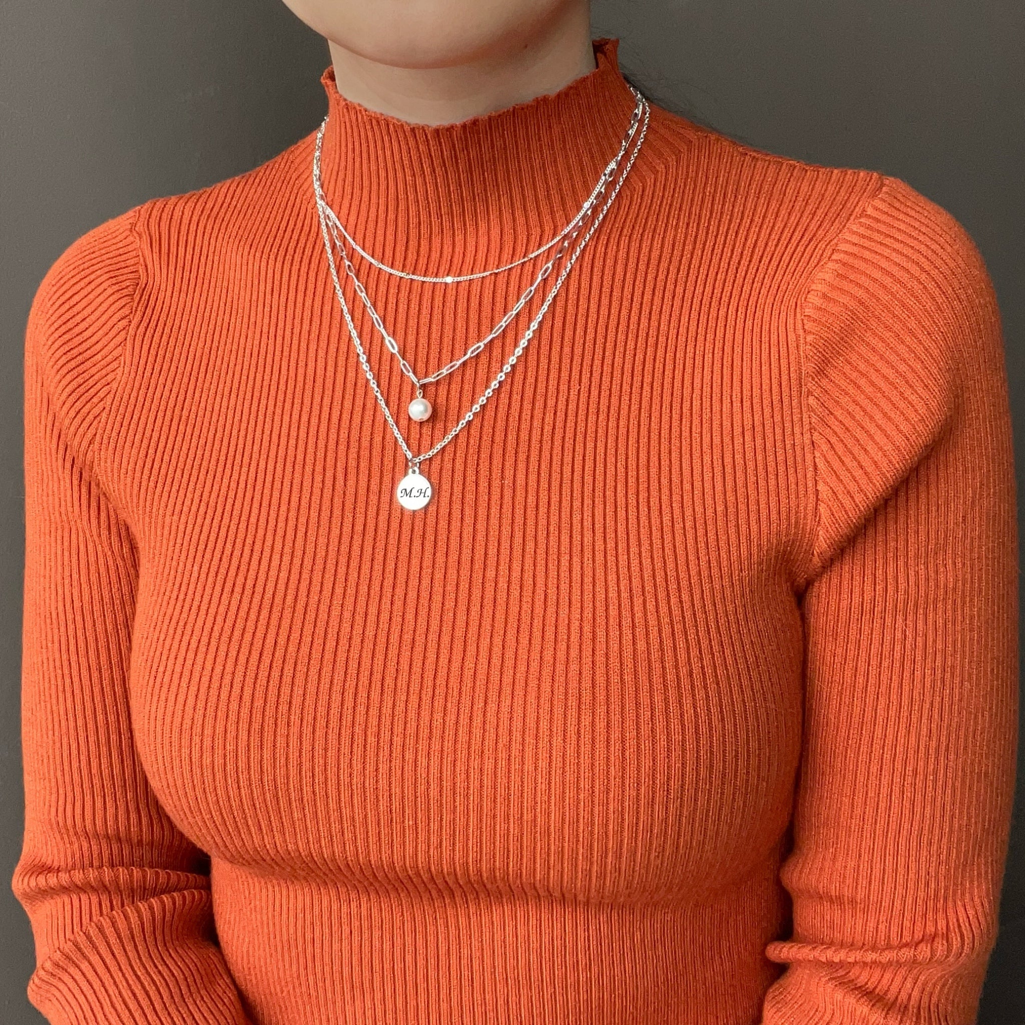 Custom Triple Layer Necklace with Pearl Charm