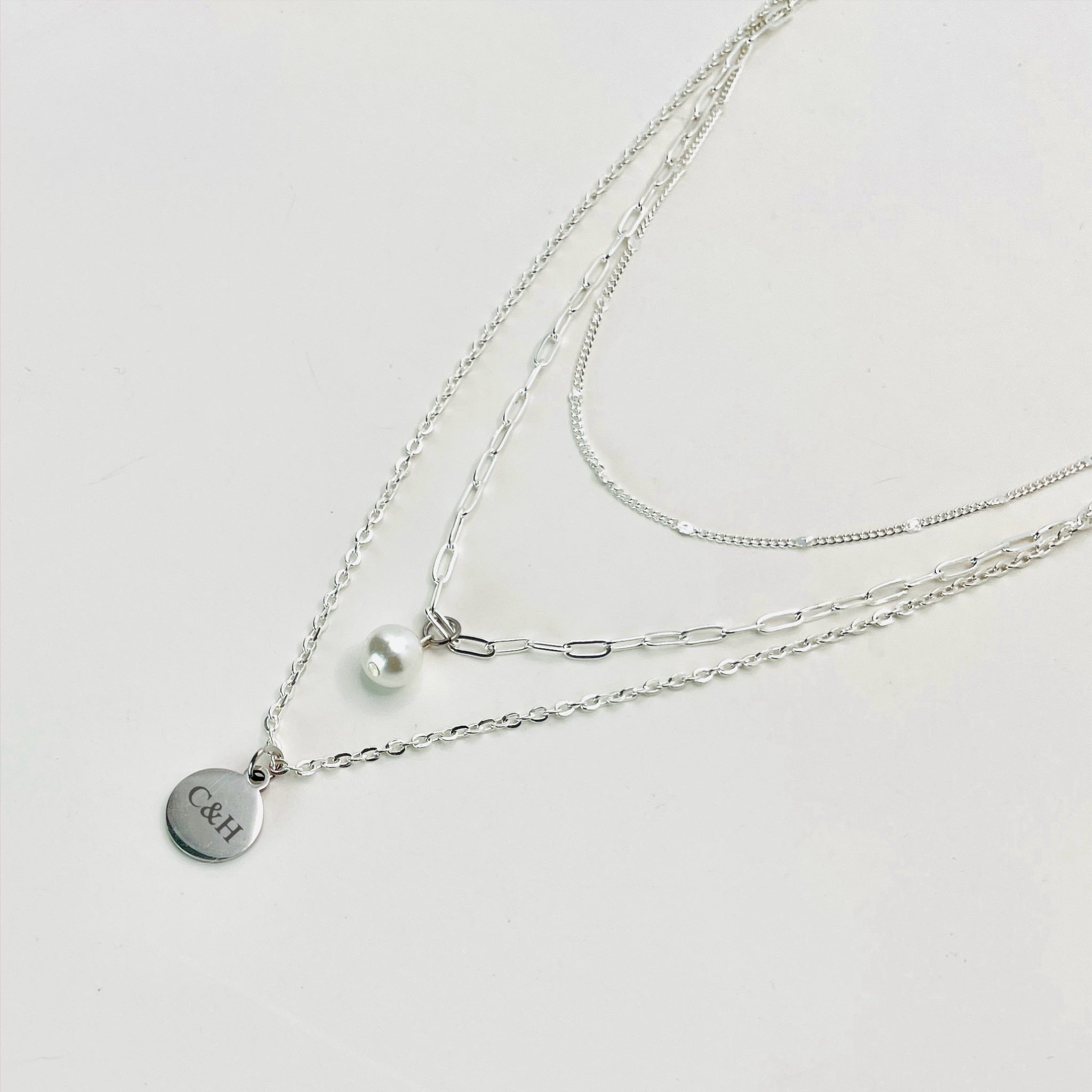 Custom Triple Layer Necklace with Pearl Charm