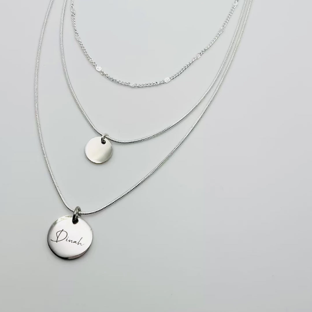 Load video: Personalised Triple Layered Necklace with Double Discs