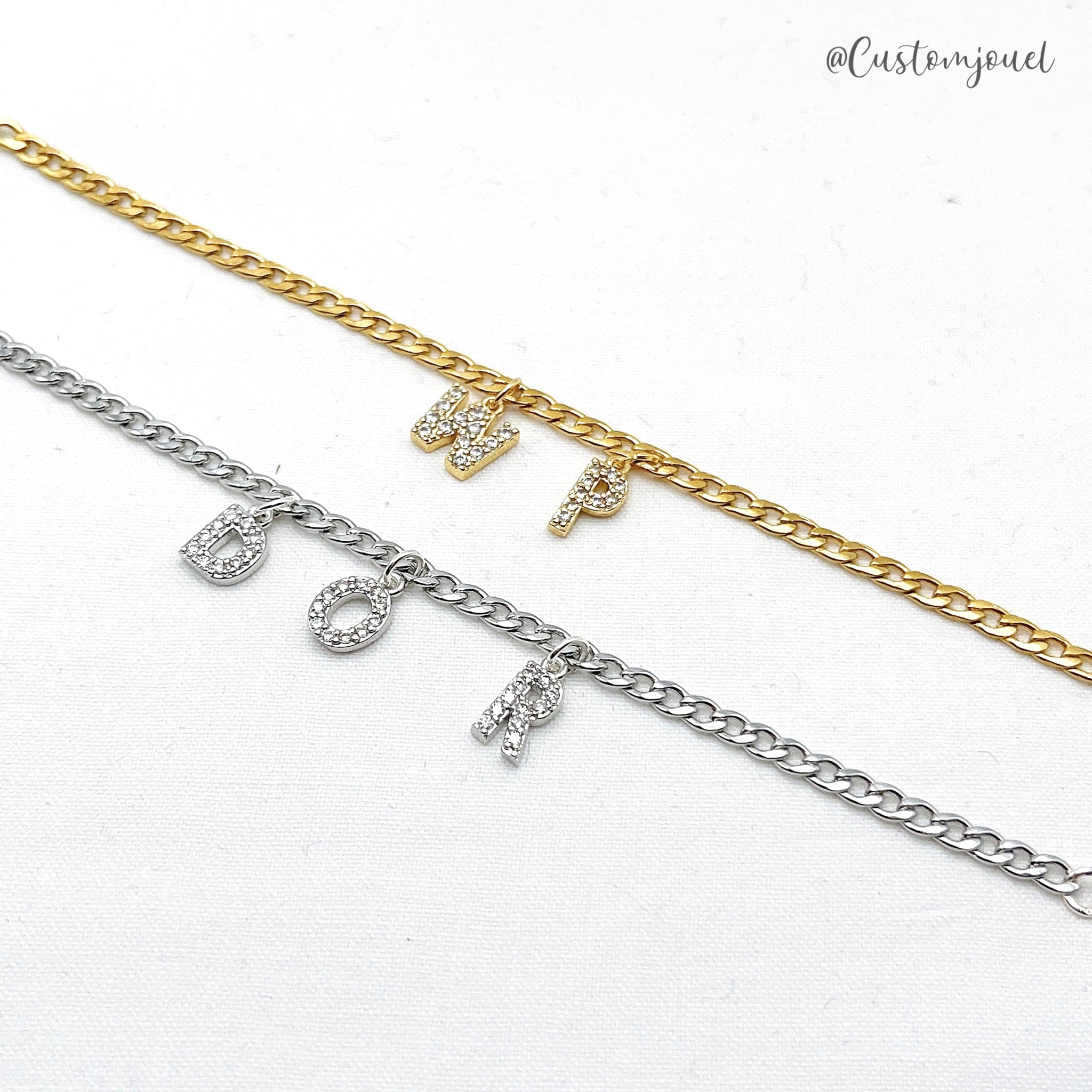 Multi Crystal Initial Curb Chain Anklet – - Main Image